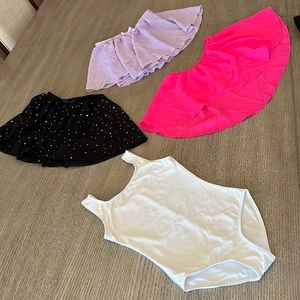 Girls 6/7y ballet lot Bloch leotard and three skirts